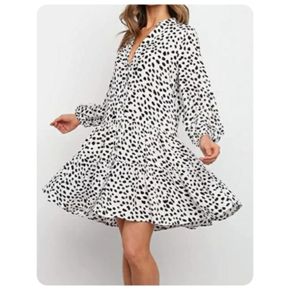 Petal + Pup White & Black Spot Dor Oversized Babydoll Dress sz M/L